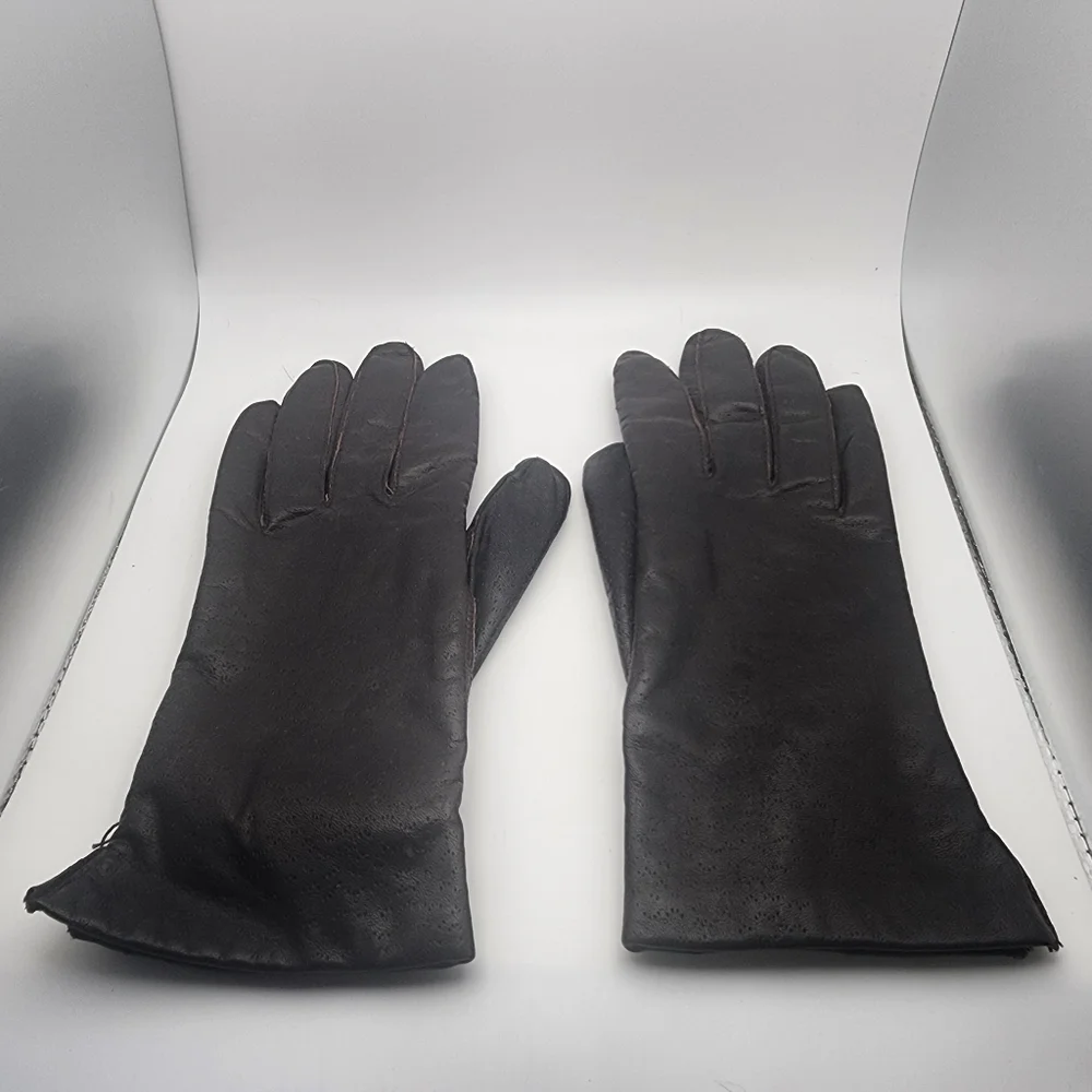 Vintage Brown Genuine Leather Gloves (7.5)